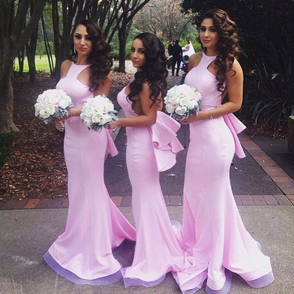Pink Satin Mermaid Bridesmaid Dresses