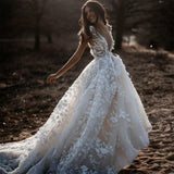 Bohemian Deep V Neck Wedding Dress